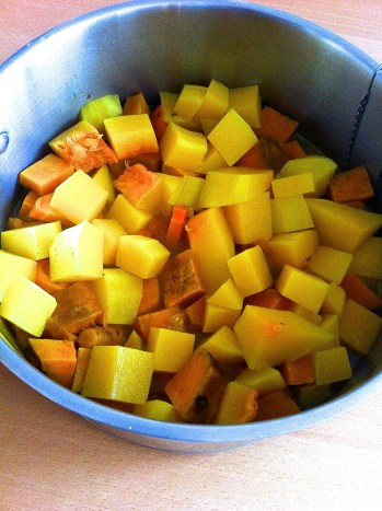 crema especiada de zanahoria, zapallo butternut y camote